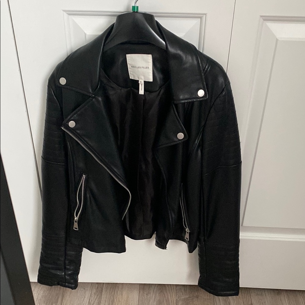 Avec Les Filles Black Biker Vegan Leather Jacket
